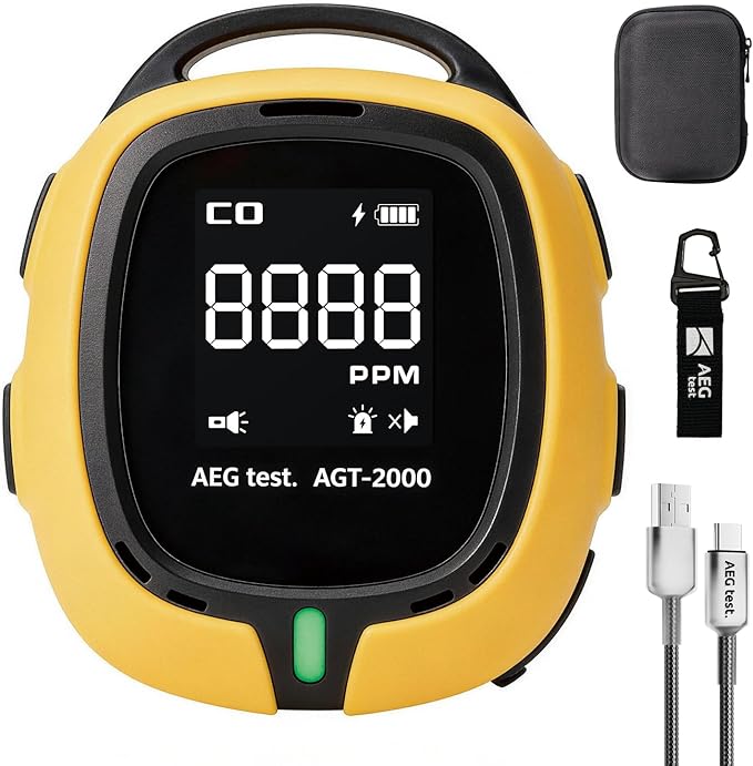 AEGTEST AGT-2000 Portable Carbon Monoxide Detector for Travel, 240H Standby, CO Detector with Audible & Visual Alerts for Camping, Rechargeable CO Meter with Built-in Emergency Flashlight