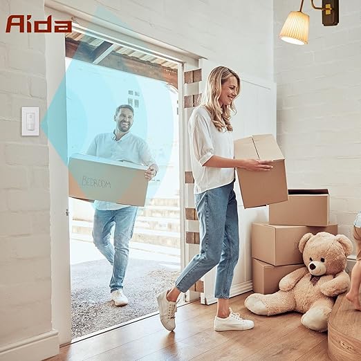 AIDA Single Pole Motion Sensor Light Switch w/Neutral Wire - 120° PIR Infrared Activation - CFL/LED/MLV/INC/HAL/Fan Compatible - UL Certified - 10 Pack,Matte White