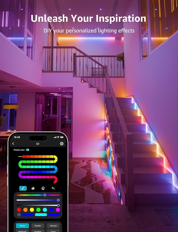 Lepro S1 AI LED Strip Lights for Bedroom - 100ft(2 Rolls of 50ft) Smart RGB Light Strips with IC and Rainbow Chasing Effects, Personalized Al Lighting Designer, No Remote, 2.4G Wi-Fi & Bluetooth