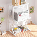 aboxoo Desktop Printer Stand with 3 Tier Wood Storage Shelves,Under Desk Printer Table,Multi-Purpose Home Office Desk Organizer for Fax Machine, Scanner (White)