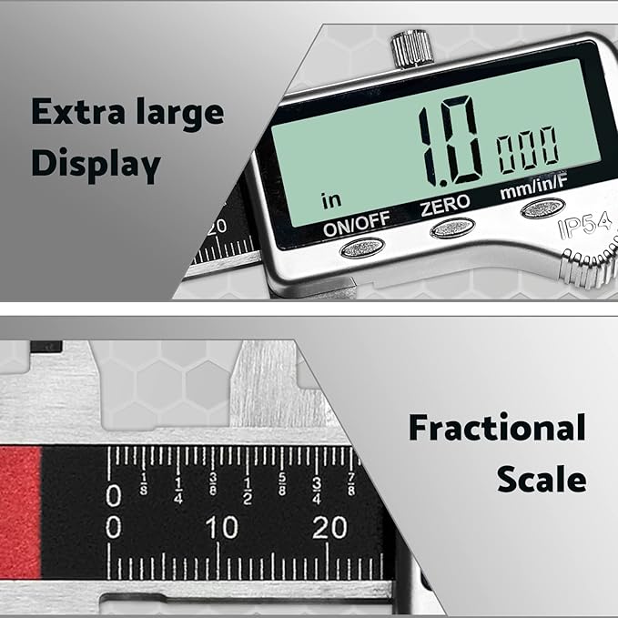 Digital Caliper Measuring Tool 6 inch with Extra Large LCD Screen DCXD6-SS-54, Vernier Caliper Digital Micrometer IP54, Measures Inch Metric Fraction by S&F STEAD & FAST
