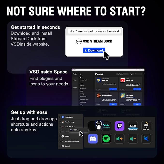 VSDINSIDE Macro Pad, Streaming Deck Stream Controller Soundboard Keypad, Programmable Keys USB Shortcut Keyboard for Gamer Streamer, Audio Mixer for OBS, YouTube, Office Desk Setup, PC, Mac