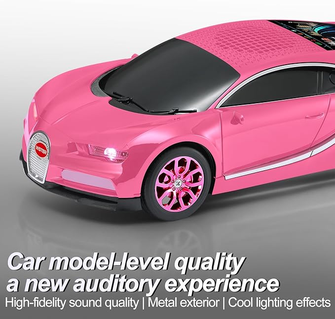WSTER Luxury Sports Car Model Bluetooth Speaker with HD Sound, TWS Stereo Pairing, Display Screen, Built-in Microphone, Unique Bluetooth Car Speaker for Home, Party, Outdoor & Beach (Pink)