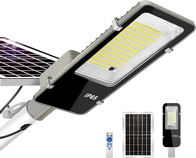 LYKENTOR Solar Lights Outdoor Waterproof IP65: 10000mAH Solar Street Light, Dusk to Dawn Outdoor Solar Lights for Yard, Basketball Court, Parking Lot Lights Commercial with Remote Control