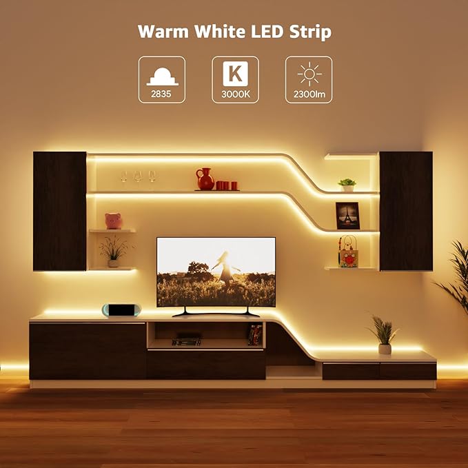 Lepro LED Strip Light, 32.8Ft Dimmable Vanity Lights, 3000K Super Bright LED Tape Lights, 420 LEDs SMD 2835, Strong 3M Adhesive, Suitable for Home, Kitchen, Under Cabinet, Bedroom, Warm White