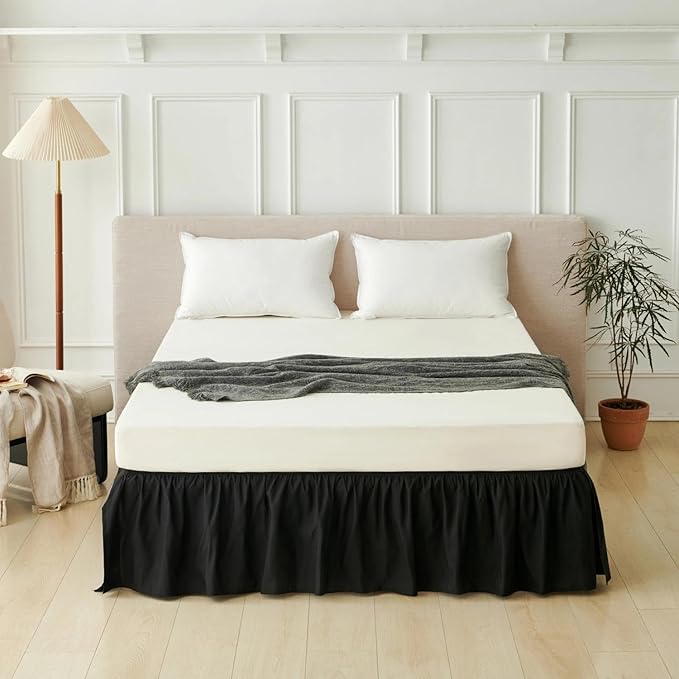 Bed Skirt Twin Size Ruffled Bed Skirt with Split Corners, Black Bed Skirts 12 Inch Drop, Bed Skirting with Platform, 12'' Twin, Black