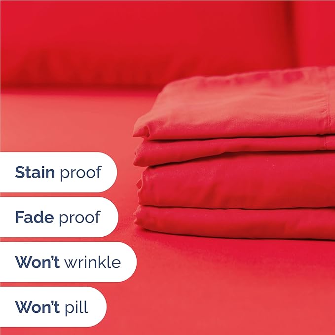 Twin XL 4 Piece Sheet Set - Cooling, Comfy & Breathable - Hotel Luxury Bedding, Includes Fitted Sheet for Women, Men, Kids and Teens - 1 Flat, 1 Fitted Sheet, 2 Pillowcases with Deep Pockets - Red