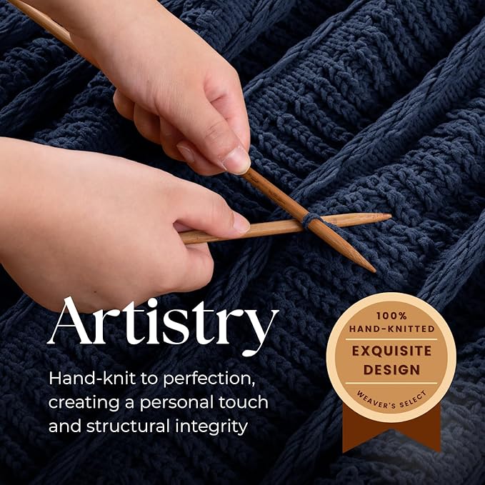 Boho Knitted Chenille Blanket with Tassels - Lightweight & Soft All-Season Throw - 3D Classic Pattern for Living Room Bedroom Couch, Royal Blue, King 90"x108"