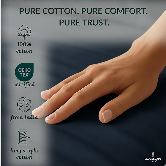 Cloud Scape Linen 100% Egyptian Cotton Sheets Full Size, 4 Pieces Luxury Bedding Set, 400 Thread Count,Hotel Quality, Silky Soft, Deep Pockets up to 17, Dark Denim
