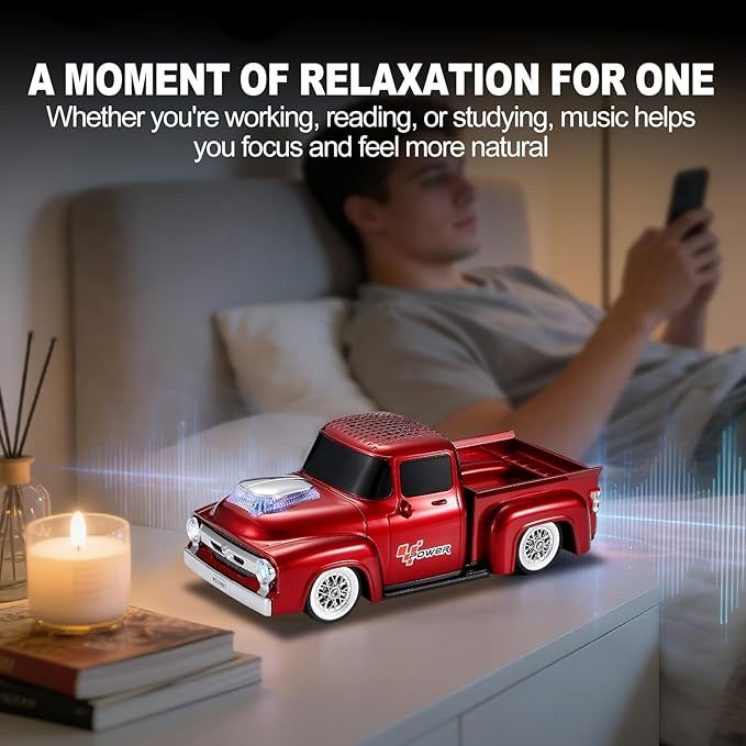 Vintage Pickup Truck Bluetooth Speaker, Retro Truck Model with HD Sound, Built-in Mic, LED Party Lights, TWS Dual Pairing, Multi-Interface Output, Portable Outdoor Speaker for Parties & Beach (RED)