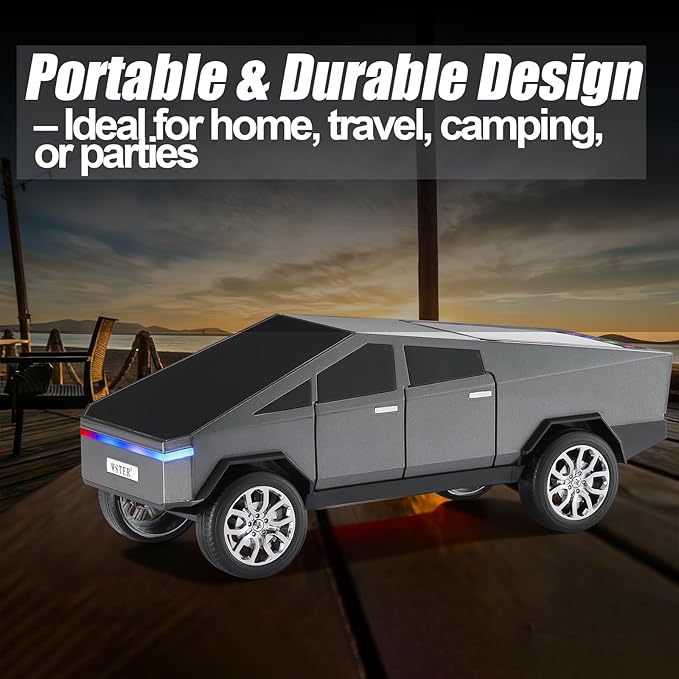 WSTER Portable Car Model Bluetooth Speaker with HD Stereo Sound, TWS Dual Pairing, LED Display, Truck-Style Wireless Speaker for Home, Office, Gaming & Collectible Display (Grey)