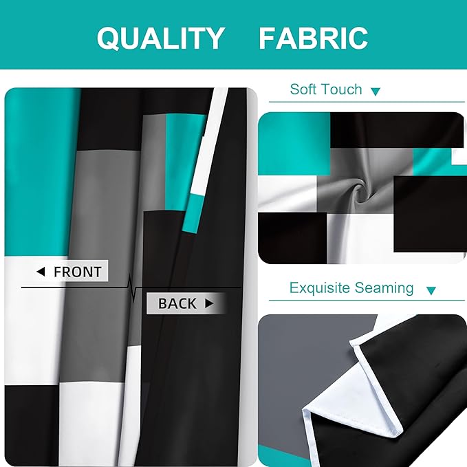 Teal/Turquoise 100% Blackout Curtains 45 inch Length 2 Panels Set Black White Grey Modern Abstract Geometric Drapes for Kitchen Curtains Insulated Room Darkening Small Window Curtains, 42Wx45L