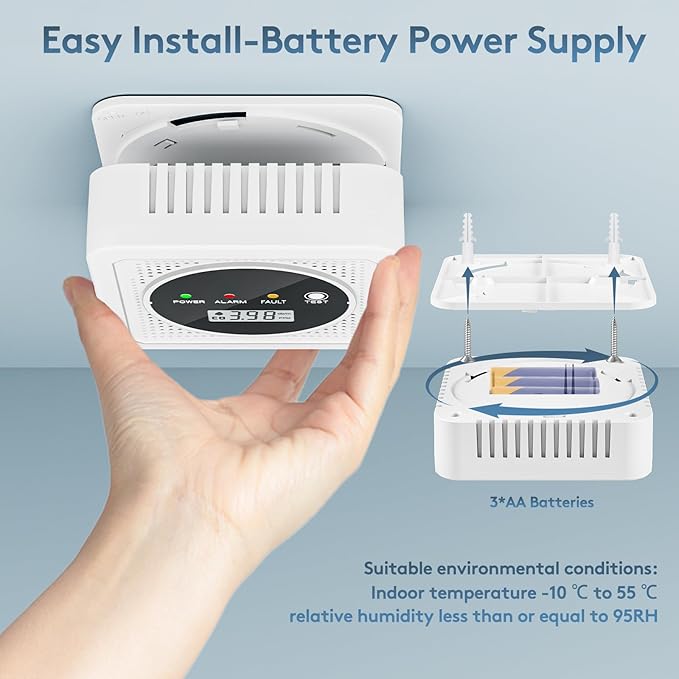 3 Packs, 2-in-1,Smoke Carbon Monoxide Detector,Carbon Monoxide Detector,Smoke Alarm,CO Alarm, 85 db Sound,Battery Powered CO Alarm with LEDs,LCD Digital Screen,Test Button
