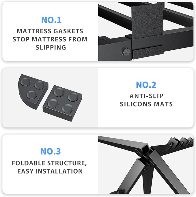 7 Inch Queen Bed Frame, 3500Lbs Heavy Duty Metal Platform with Round Corner Legs Mattress Slide Stopper, Steel Slat Support No Box Spring Needed, Noise Free, Non-Slip, Easy Assembly