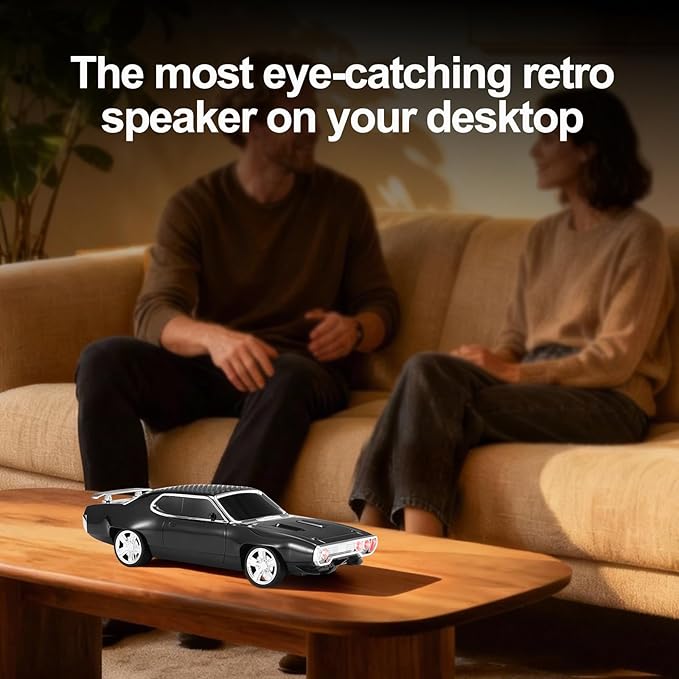 Retro Car Bluetooth Speaker with HD Stereo Sound, TWS Pairing, LED Party Lights, Built-in Microphone, Portable Wireless American Vintage-Style Bluetooth Speaker for Home, Office & Outdoor (Black)
