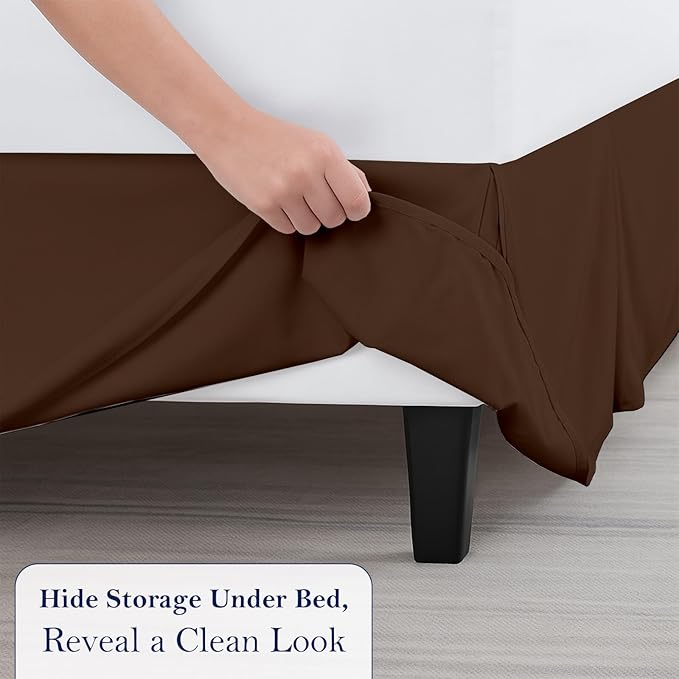 Full Bed Skirt, Luxury 21 Inch Drop Chocolate Pleated Bed Skirt, Double Brushed Microfiber, Box Pleat Design, Wrinkle & Fade Resistant, Easy Fit Tailored Bedskirt for Full Size Beds