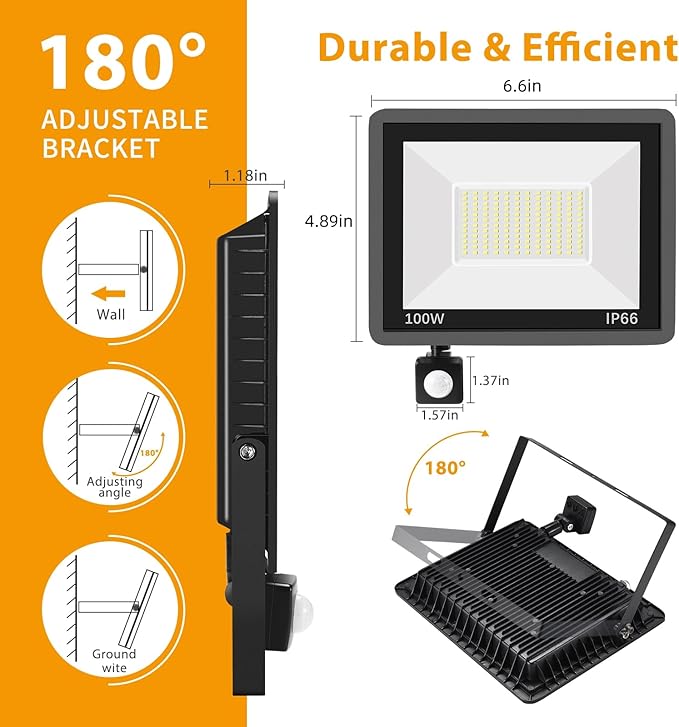 YANYCN 2 Pack 100W LED Motion Sensor Flood Light,Dusk to Dawn,IP66 Waterproof, 11800 Lumens, 5000K Daylight White, Super Bright Security Light for Garage, Front Porch, Barn