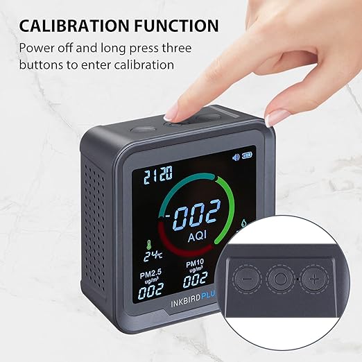 INKBIRDPLUS 6-in-1 Indoor Air Quality Monitor, Detects CO2, PM2.5, PM10, AQI, Temperature and Humidity with Alarm, for Rooms, Cellars, Grow Tents, Offices, etc. (PTH-9A)