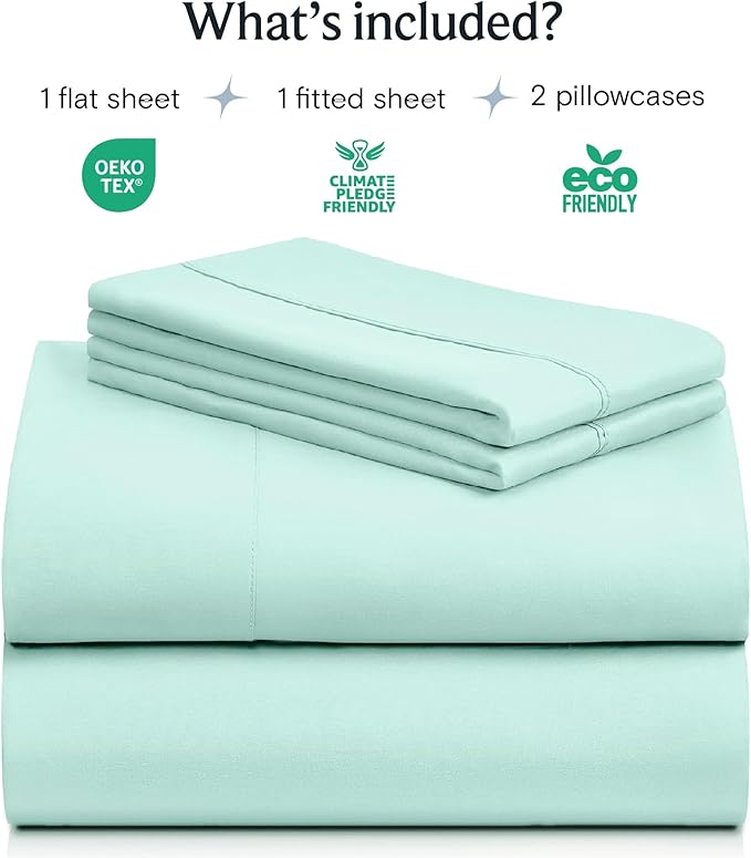 LuxClub 4 PC Sheet Set Bed Sheets Deep Pockets 16" Eco Friendly Wrinkle Free Cooling Machine Washable Hotel Bedding Silky Soft - Aquamarine California King