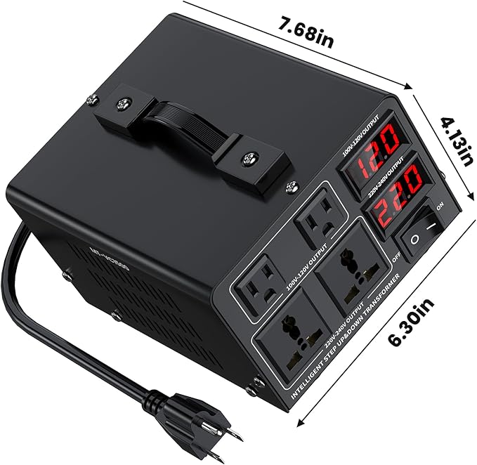 1500W Voltage Converter Transformer(110V to 220V or 220V to 110V) Step Up/Down Converter 110/120 Volt - 220/240 Volt w/US Power Cord,Circuit Breaker Protection, LCD Screen Display, Manual Setting