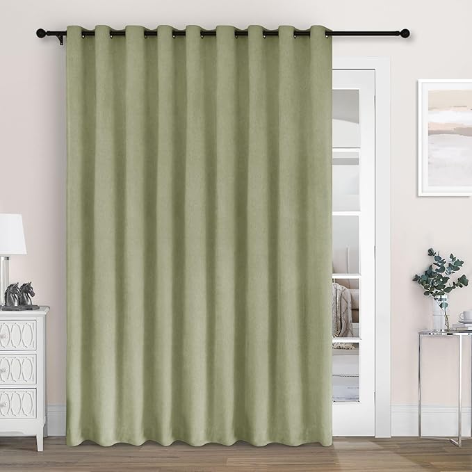 Macochico Extra Wide 100% Blackout Chenille Curtains 100" Wx102 L Thermal Curtains for Sliding Door Room Divider Living Room Bedroom Hotel Green Tint Blackout Curtains Grommet with Tieback 1 Panel