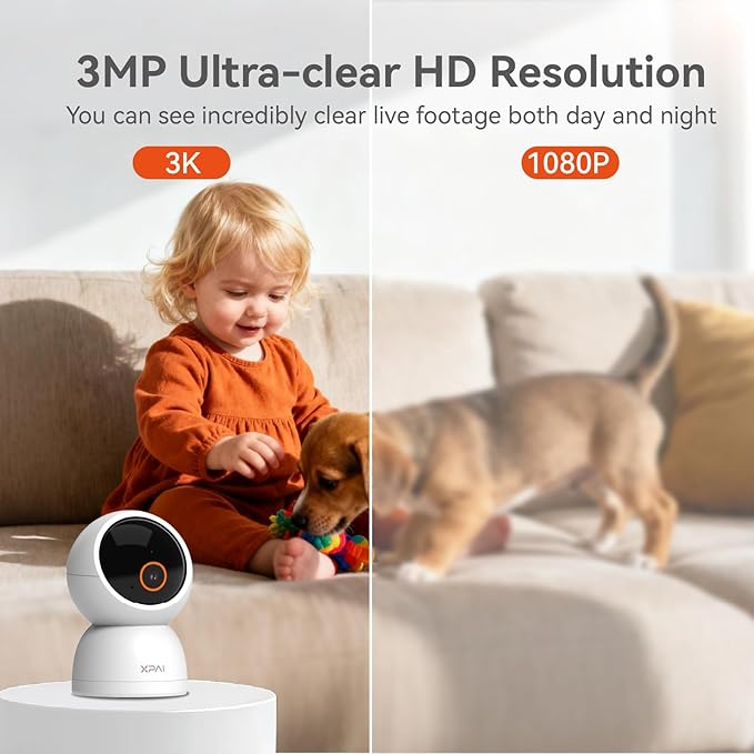 xpai Indoor Camera Wireless, 3K Indoor Camera No Subscription,360° Motion Detection Room Cameras for Google TV, 5G Wireless Cameras with 2-Way Audio, Security Cameras for Baby and Pet