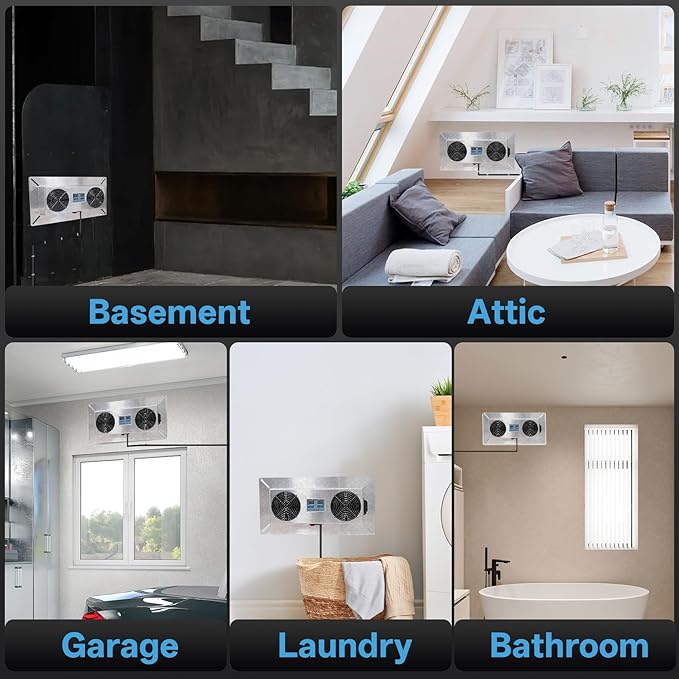 240 CFM Crawlspace Vent Fan, With Thermostat,Humidistat, Crawlspace Fans, For Moisture Reduction, Radon Mitigation, Freeze Protection , Ideal for Basement, Attic, Crawl Space Fan Vent(Natural color)