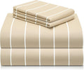 LuxClub 4 PC King Sheet Set, Deep Pockets Wrinkle Free Cooling Bed Sheets Hotel Bedding for Women, Men, Includes 1 Fitted Sheet, 1 Flat Sheet and 2 Pillowcases-Striped - Cream