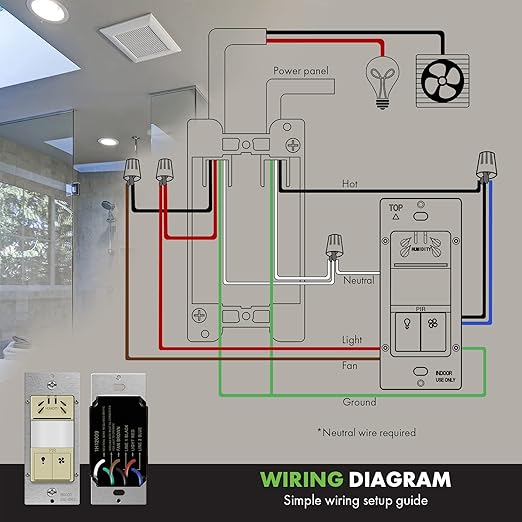 TOPGREENER Humidity Sensor Switch with PIR Lighting Motion Sensor, Neutral Wire Required, Air Moisture Detection for Ventilation Fan, Bathroom Fan Automated Control, UL Listed, TDHOS5-I, Ivory