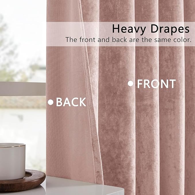 SMILETIME Pink Crushed Velvet Curtains 52x96 inch Luxurious Thermal Insulated Soundproof Drapes for Living Room Bedroom Office Soft and Durable Light-Filtering Window Treatments, 2 Panels