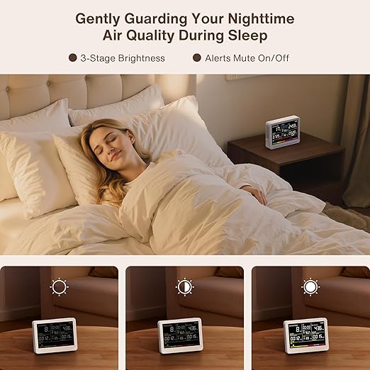 16 in 1 Air Quality Monitor Indoor 10h Battery & 5.5" Display 9 AQI+7 AQI Alerts, CO2 Monitor Air Quality Tester for CO2, TVOC, PM2.5 PM1.0 PM10, HCHO Temperature Humidity AQI & Time Air Quality Meter