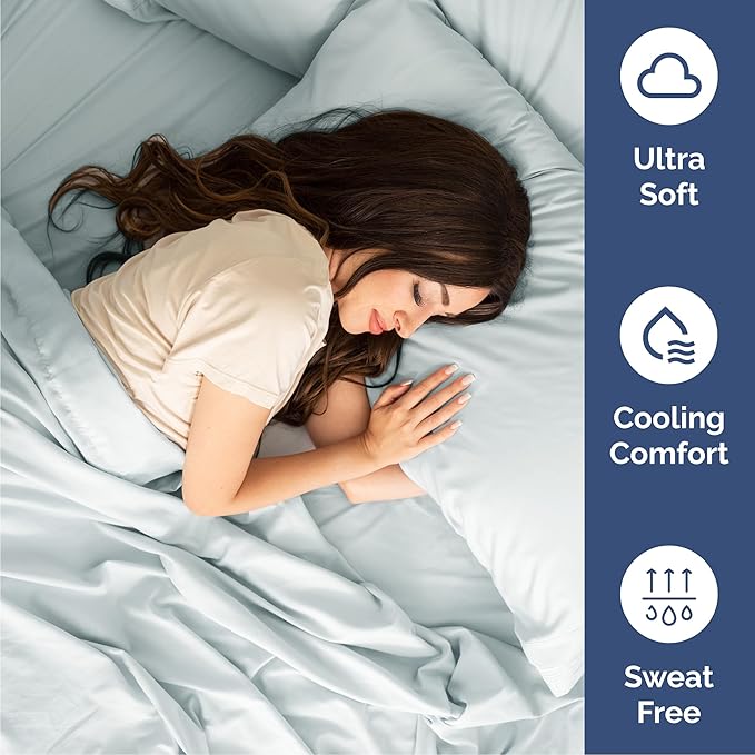Cal King 6 Piece Sheet Set - Cooling, Comfy & Breathable - Hotel Luxury Bedding, Includes Fitted Sheet for Women, Men, Kids & Teens - 1 Flat, 1 Fitted Sheet, 4 Pillowcases w/Deep Pockets - Ice Blue