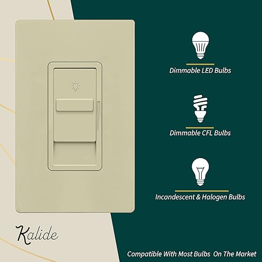 TOPGREENER Digital Dimmer Light Switch for 200W Dimmable LED/CFL Lights, Single Pole Led Slide Dimmer Switch, Neutral Wire Not Required, UL Listed, TGDS1-I, Ivory,1 Pack