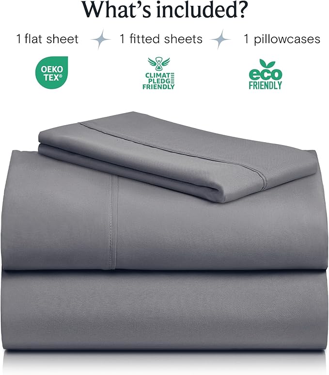 LuxClub 3 PC Twin XL Sheet Set, Deep Pockets Wrinkle Free Cooling Bed Sheets Hotel Bedding for Women, Men, Kids & Teens, Includes 1 Fitted Sheet, 1 Flat Sheet and 1 Pillowcase-Silky Soft Light Grey