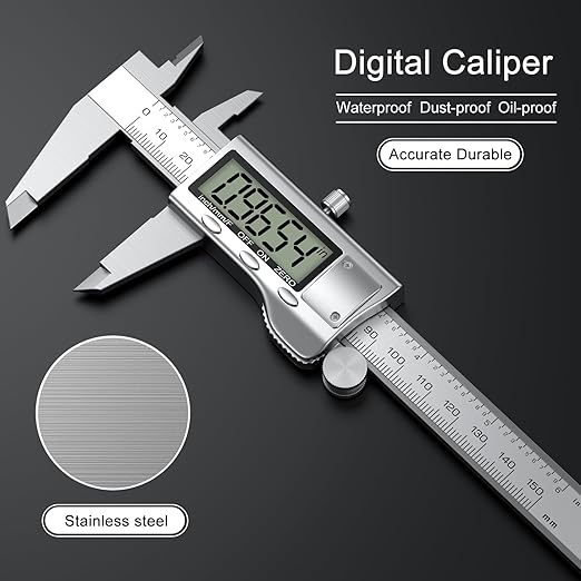 Digital Calipers, Caliper Measuring Tool with Large LCD Screen, Stainless Steel Micrometer Caliper Digital, Auto-Off Feature, Screen Splash Proof, Switch from Inch Metric Fraction (6Inch/150mm)