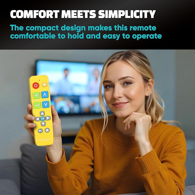 EZclicker Plus Big Button Universal TV Remote (Yellow) Simple Easy to Use, Works with Major TV Brands (2xAAA Batteries Not Included)