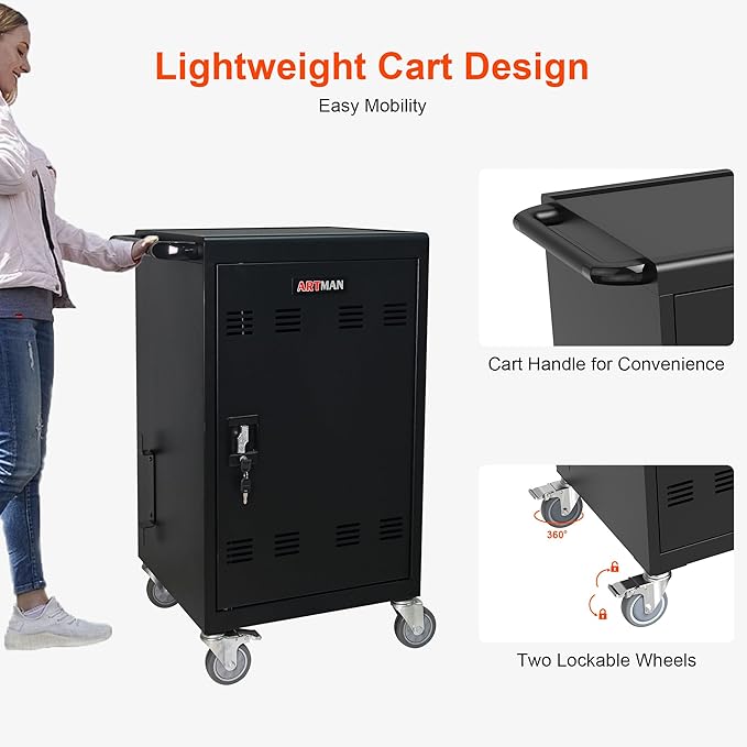 Aokleo Laptop Charging Cart,32 Devices Tablet Storage Carts for Pad Up to 16.3" Screen Size, Classroom Computer Mobile Charging Station for Pads,Chromebooks,Laptops,Security Storage (30+2 Bay-Black)