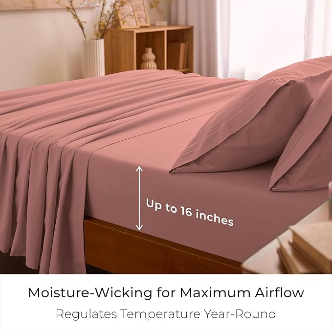 Mellanni Queen Sheet Set - 6-Piece Iconic Collection Bedding, (Including 4 Pillowcases), 16-Inch Deep Pocket, Easy Care, Extra Soft, Cooling Sheets, Brushed Microfiber - Coral
