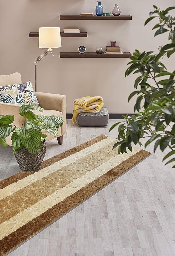Custom Length Hallway Runner Rug,Slip Resistant,Trellis Beige, 26 Inch X 4 feet, Doormat, Sold and Priced Per Foot
