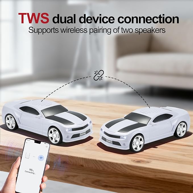 WSTER Classic Sports Car Model Bluetooth Speaker, Portable Wireless Outdoor Speaker with HD Sound, TWS Pairing, Truck Bluetooth Speaker, Parties & Home Audio (White)