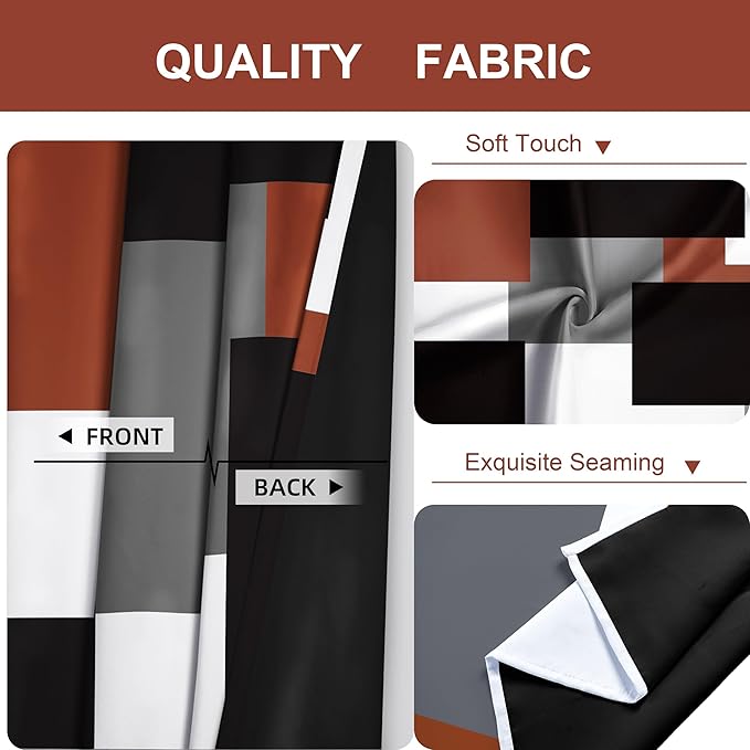 Burnt Orange 100% Blackout Curtains for Bedroom 63 inch Length 2 Panels Set Grey Modern Abstract Geometric Fall Black Out Curtains Insulated Room Darkening Window Drapes for Living Room, 42Wx63L