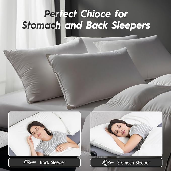 Globon Ultra Soft Down Pillow Standard Size Set of 2, All Down Filled Bed Pillow for Sleeping, 100% Cotton Shell 500 Thread Count 700 Fill Power, Soft Hotel Collection Down Feather Pillow 20" x 26"