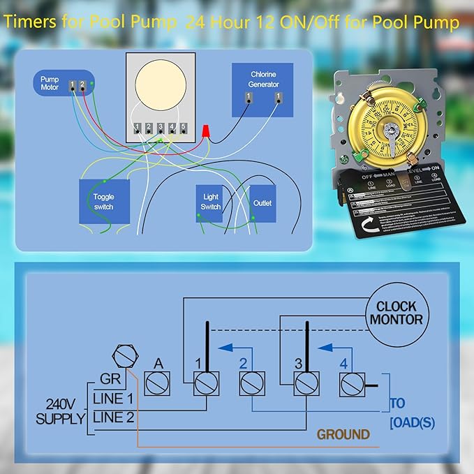 T104M Pool Timer Mechanism Only, Pool Pump Timer, 208-277V 40A Time Switch, 24 Hour 12 ON/Off for Pool Pump, Heavy-Duty Mechanical Time Switches,Time Switch Mechanism Only, 5 Years Warranty