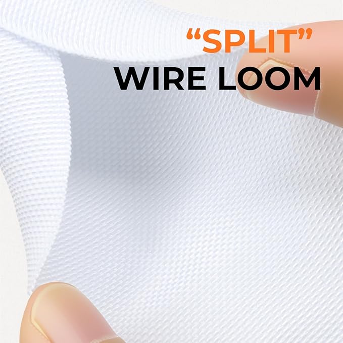 HOLED 5/16 inch Split Braided Cable Management Sleeve for USB Cable Power Cord Audio Video Cable, Wire Loom Cord Protector from Cat Dog Chewing (White, 10FT)