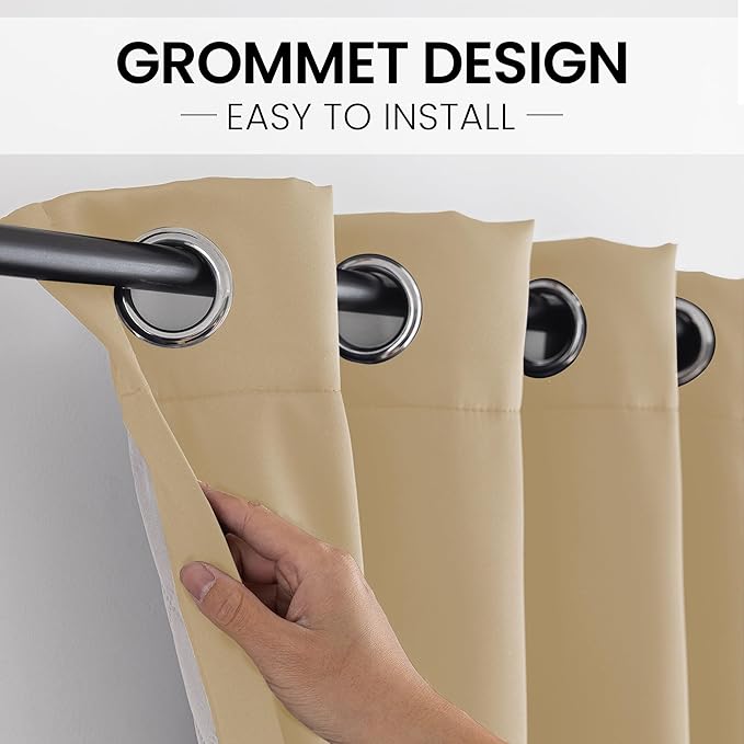3-in-1 Layers Soundproof Curtains, Grommet Full Blackout Thermal Noise Dampening Curtains for Living Room, Bedroom(1 Panel,Beige,50" x108")