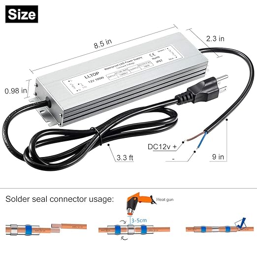 LLTOP LED Driver 100 Watts Waterproof IP67 Power Supply AC100-264V to 12V DC 8.3A Low Voltage Transformer Ultra Thin Adapter for Outdoor LED Lights, Computer Project