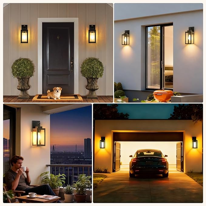 LTBLIGHT 2-Pack Motion Sensor Outdoor Porch Lights, Vintage Black-Gold Dusk to Dawn Exterior Lighting Fixtures, Waterproof Wall Sconces with 3 Modes for House, Yard, Garage, Garden