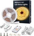 MY BEAUTY LIGHT LED Strip Lights Warm White,16.4ft Dimmable LED Light Strip with RF Remote,300 Bright 3000K 2835 LEDs,Plug-in Adhesive Rope Lights with Timing Mode for Living Room Bedroom Kitchen