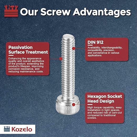 Kozelo 30pcs Socket Head Cap Screws - [M4-0.7 x 20mm] 304 Stainless Steel Allen Socket Drive for Electrical Motor 3D Printing Fan Engine Replacement Use, Silver