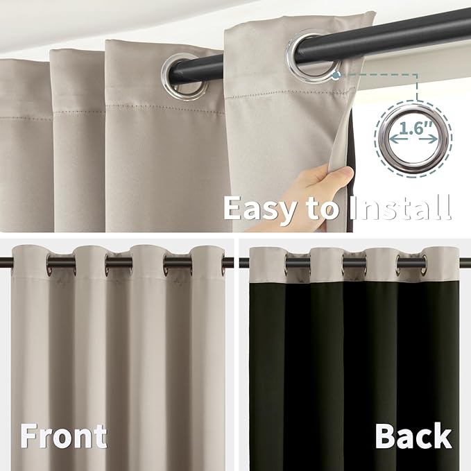 BGment Thermal Insulated 100% Blackout Curtains for Bedroom with Black Liner, Double Layer Full Room Darkening Noise Reducing Grommet Curtain (38 x 84 Inch, Cashmere, 2 Panels)